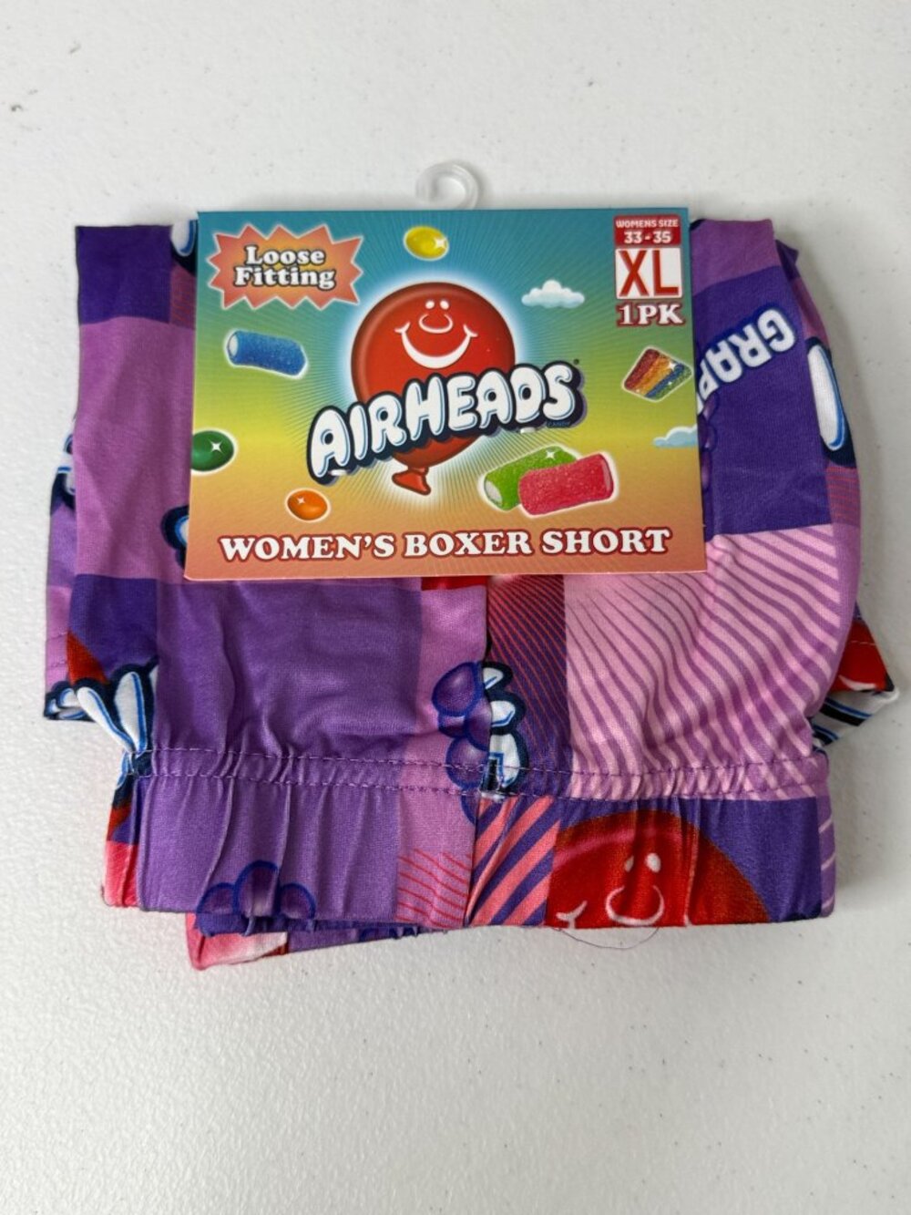 Airheads Womens XL Boxer Shorts Purple Candy Print Y2K Lounge New
